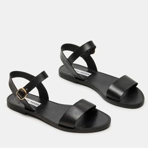 Steve Madden Donddi Black Leather Flat Sandals Women’s Size 8